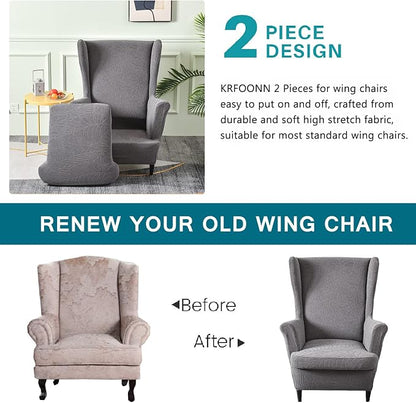 KRFOONN Stretch Wing Chair Slipcovers Jacquard 2 Piece Wingback Chair Covers - Image 4