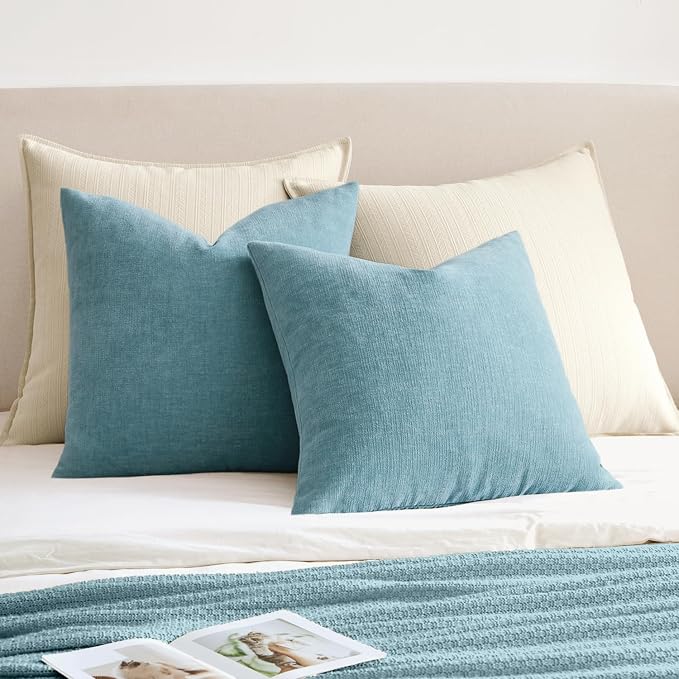MIULEE Smoke Blue Chenille Couch Throw Pillow Covers, 16x16 | Set of 2 - Image 4
