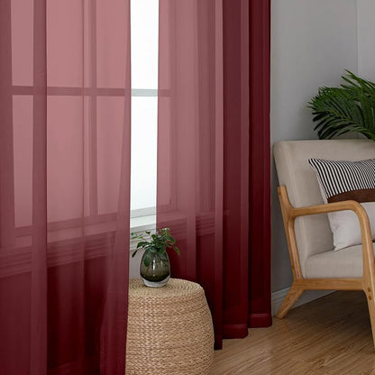 Simplebrand Burgundy Red Sheer Curtains 84 Inches Long, Light Filtering Rod - Image 5