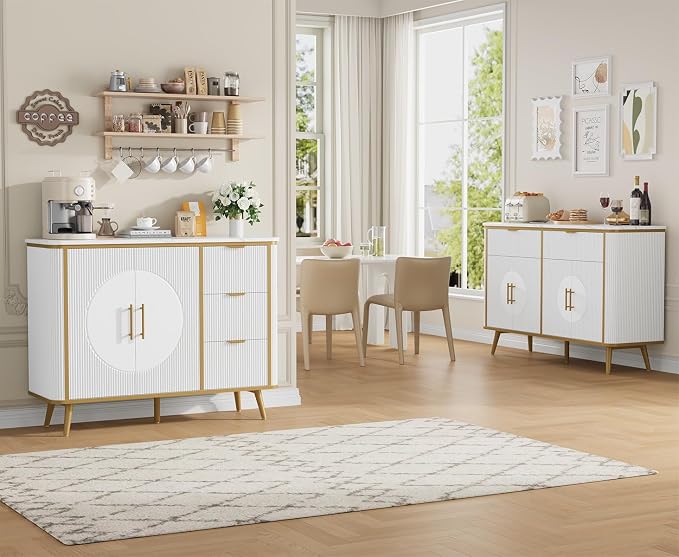 47.2" Buffet Storage Cabinet, Modern Fluted Coffee Bar Station - Image 9