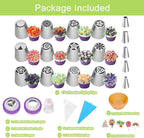56-Piece Russian Piping Tips Set, Cake Decorating Kit with 17 Frosting Nozzles, Reusable Piping Bags, and Baking Supplies for Cupcakes, Cookies, Cakes - Idael for Bakers & Beginners