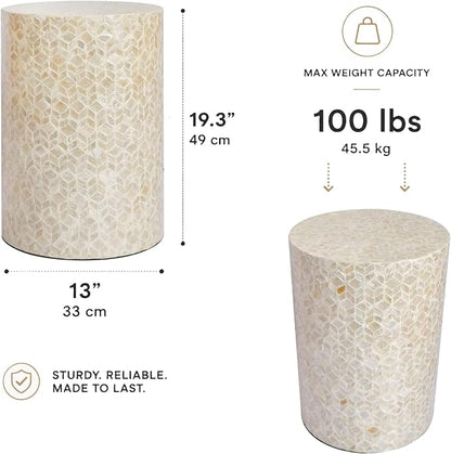 PEMAR Capiz Shell Cylinder Drum End Table Nacre Side Table Stool Round Drum - Image 3