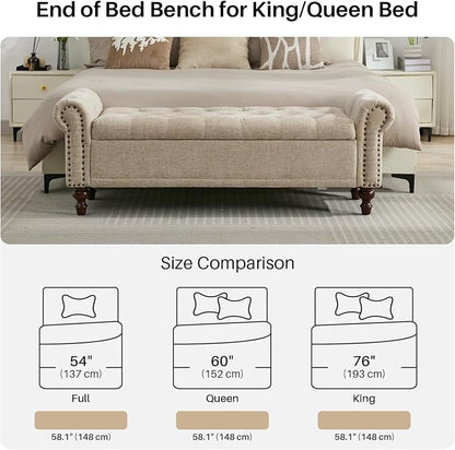 SOFTHION 58.1" Storage Bench Upholstered Chenille End of Bedroom Bed Bench - Image 5