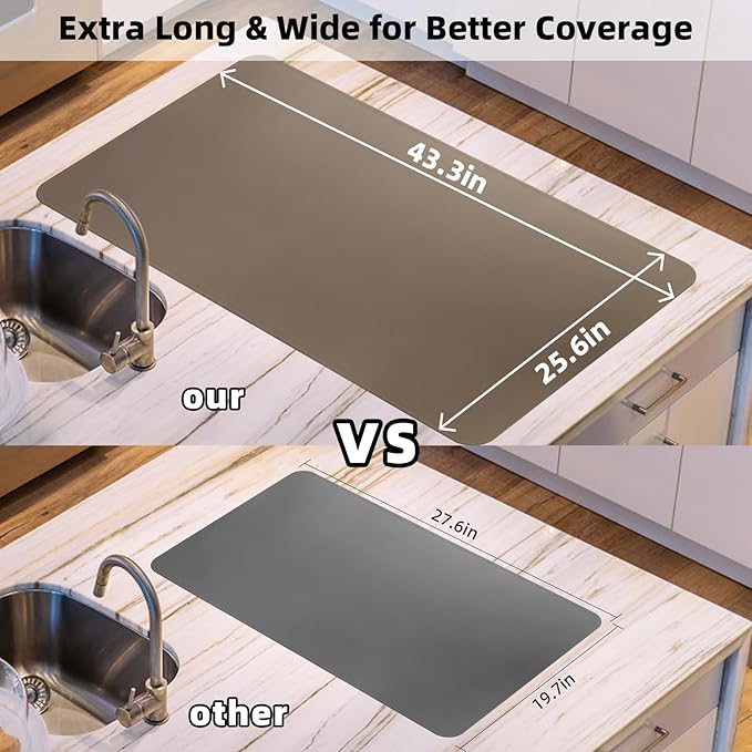 KVK Silicone Mat for Kitchen Counter with Raised Edge 43.3×25.6in - Extra Large Silicone Mat Heat Resistant - Glossy Bottom Non Slip - Universal Painting Craft Resin Mat Countertop Protector,Black