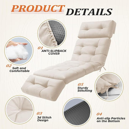 Outdoor Chaise Lounge Cushion, Waterproof 74.4x22x4.7 Inch Thick Cotton Filled - Image 5