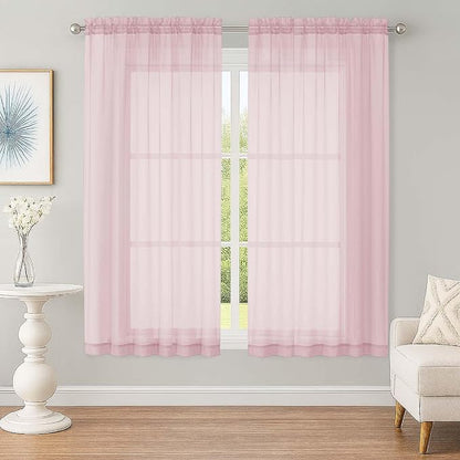 Sheer Blush Curtains, Sheer Curtains 63 inch Length 2 Panels Set, Rod Pocket by OWENIE