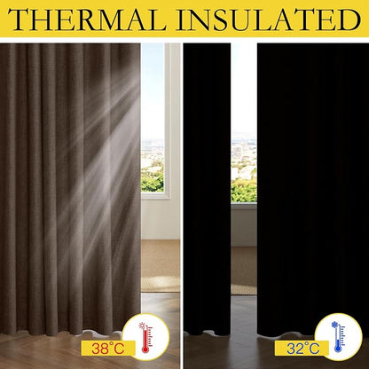 NICETOWN Brown Vintage Linen 100% Blackout Curtains - Image 6