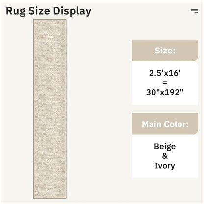 Soalmost Hallway Runner Rug 2'6" x 16' Washable Long Kitchen Rugs Beige | - Image 5