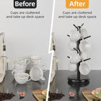 BAMBANG Coffee Mug Tree, 360° Rotating Bamboo Cup Holder Tree for Counter Top, Mug Rack with 8 Hooks, Mug Stand for Coffee Bar, Home, Black