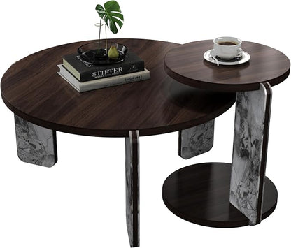 GDFStudio Round Nesting Coffee Table Set of 2, Modern Wooden Accent Side Table - Image 8