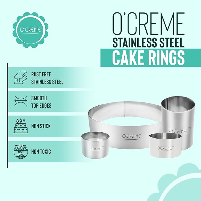 O'Creme Cake Ring Sturdy Stainless Steel Round Mousse Cake Ring Mold for Baking, Dessert Cake Decorating Pastry Rings 6 Inch Diameter x 2-1/2 Inch High