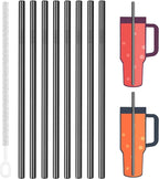 Tomorotec 8-Pack Stainless Steel Straws for Stanley Tumbler 40oz, 12" Metal Straws for Stanley Cup with Brush, Reusable Drinking Straws for Smoothies, Milkshakes, Dishwasher Safe and BPA-Free (Black)