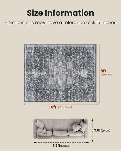 AMADA HOMEFURNISHING 8x10 Washable Area Rug, Low-Profile Large Area Rug - Image 2
