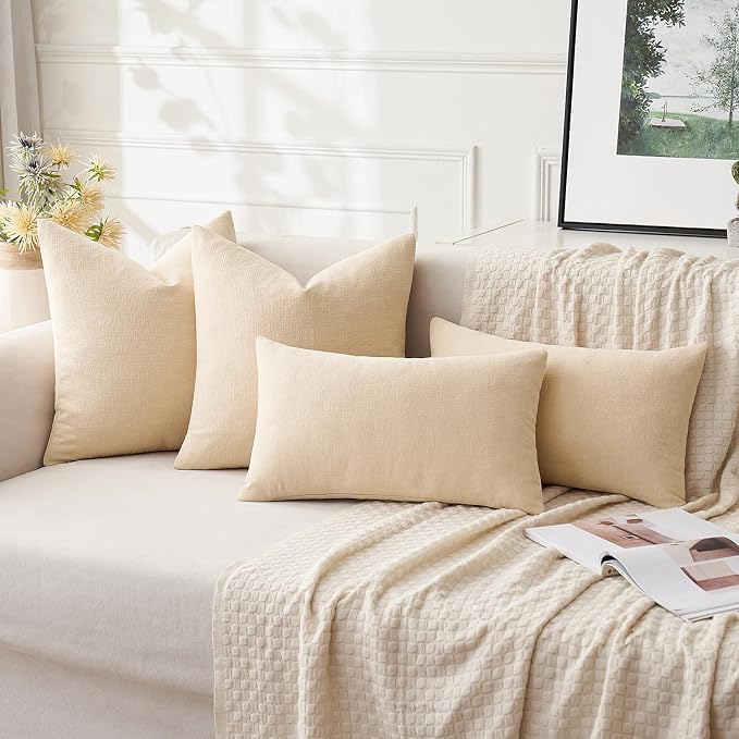 MIULEE Beige Chenille Couch Euro Throw Pillow Covers, 22x22 | Set of 2 - Image 4