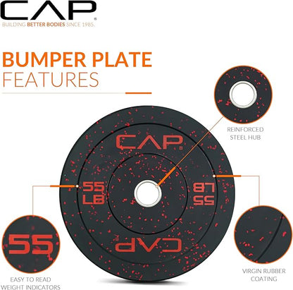 CAP Barbell 2-Inch Olympic Bumper Plate Weight Set with 6 Post Rack | 100-370 lbs | Multiple Options