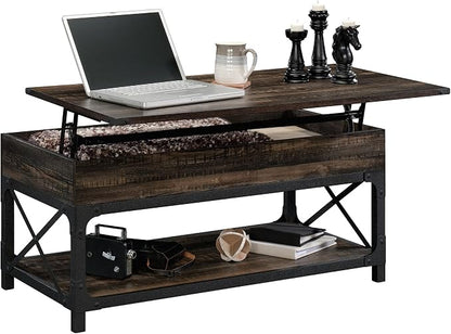 Industrial Lift Top Coffee Table 41 in, Wood Living Room Table - Image 3