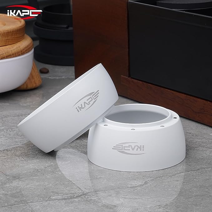 IKAPE Magnetic Dosing Funnel Set, 53MM Espresso Dosing Ring & Puck Screen Kit Compatible with Delonghi 54MM Bottomless Portafilter - with 8 Small Magnet (White)