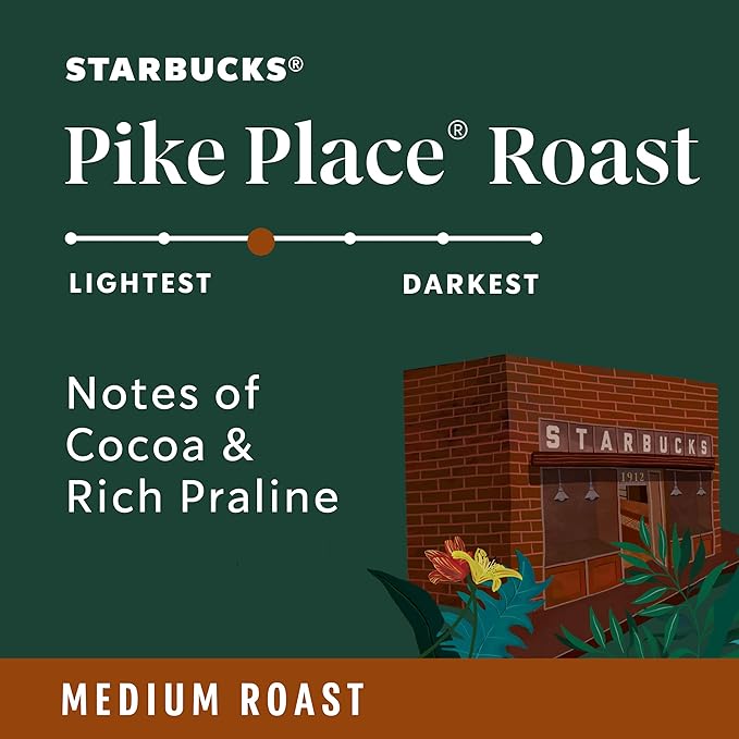 Starbucks Whole Bean Coffee, Medium Roast Coffee, Pike Place Roast, 100% Arabica, 6 bags (18 oz each)