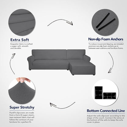 PureFit Stretch Sectional Couch Covers 2 pcs Non Slip L Shape Sofa Cover | - Image 3
