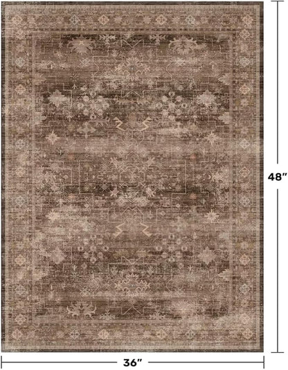Brown Boho Washable Entry Rug, 3x4 Rugs - Image 2