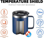 ALOUFEA 12oz Stainless Steel Insulated Coffee Mug with Handle, Double Wall Vacuum Travel Mug, Tumbler Cup with Sliding Lid, Navy
