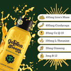 Blaze n Chill Golden Boom Mushroom Shot – Focus & Endurance Drink with Lion's Mane, Cordyceps, B-12 & Ginseng – Natural Mushrooms - Lemon Ginger (2fl oz, 6 Pack)