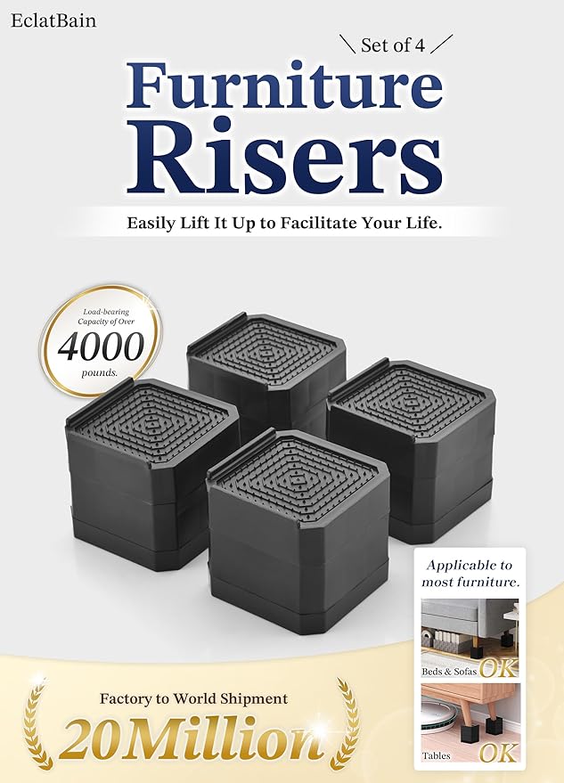 EclatBain Bed Risers Furniture Risers Heavy-Duty Rectangular Adjustable Block - Image 2