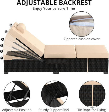 PeakPursuit Patio Lounge Chairs, Outdoor PE Wicker Chaise Lounge Set of 2 - Image 5