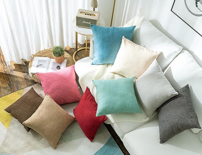 Stellhome Burlap Throw Pillow Covers Solid Farmhouse Linen Pillowcase - Image 4