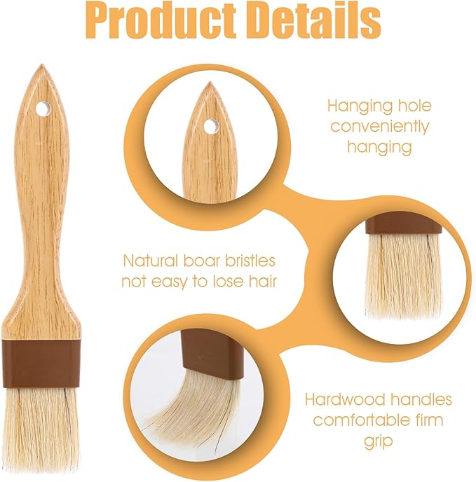 2Pcs Basting Brushes, Pastry Brush for Cooking and Baking, Natural Boar Bristle Food Brushes for Oil and Sauce, Butter & Egg Wash Brush Kitchen Gadgets with Beech Hardwood Handles