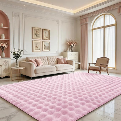 Pink Rabbit Plush Rug 8'x10', Fluffy Shaggy Area Rug by CHOVY