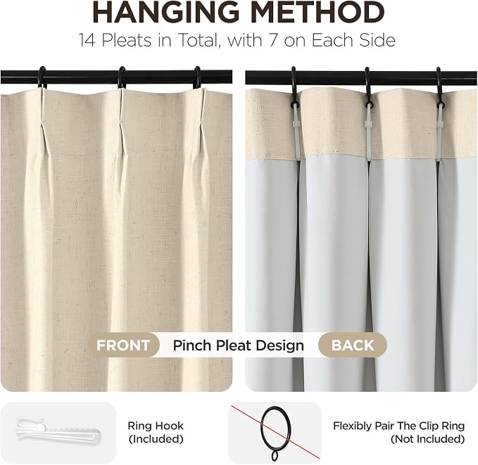 Joydeco Pleated Curtains for Living Room Bedroom, Linen Drapes 90 inch Length 2 - Image 3