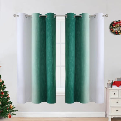 Green and Greyish White Blackout Curtains 42Wx63L 2 Panels | Ombre Curtains - Image 2