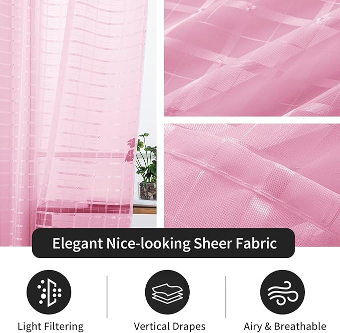 SpaceDresser Check Sheer Curtains 72 Inches 2 Panels Set, Rod Pocket Plaid - Image 5
