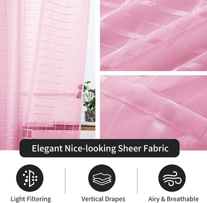 SpaceDresser Check Sheer Curtains 72 Inches 2 Panels Set, Rod Pocket Plaid - Image 5
