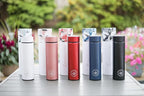 Teabloom ORIGINAL All-Purpose Beverage Tumbler - 16 oz - 480 ml - Brushed Metal Insulated Water Bottle/Tea Flask/Cold Brew Coffee Mug - Extra-Fine Two-Way Infuser Travel Bottle - Ruby Red