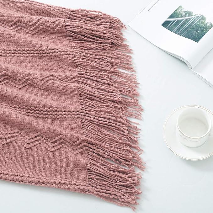 BOURINA Coral Pink Throw Blanket 50 x90 Inches Textured Solid Soft Sofa Throw - Image 7