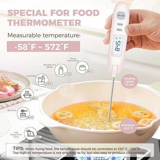 Meat Thermometer Digital - Instant Read Food Thermometer for Cooking Grilling Air Fryer Griddle Probe Kitchen Gadgets Essentials BBQ Grill Smoker Oil Fry Candy Turkey Instant Read Thermometer