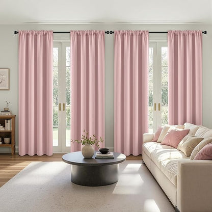 MIULEE 84 Inch Length Light Pink Blackout Bedroom Curtains Set of 4 | Thermal by MIULEE