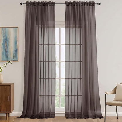 Chocolate Sheer Curtains 120 Inches Long 2 Panels Set, 59 Inch Extra Wide Soft by OVZME