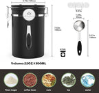 Coffee canister for ground coffee with Scoop Date Tracker One Way Co2 Valve 304 Stainless Steel Kitchen Food Airtight storage container for Coffee Beans,Grounds,Tea,Sugar (Silver, 22oz)