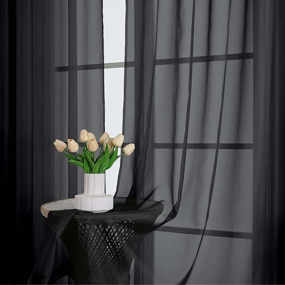 Black Sheer Curtains 63 Inch Length 2 Panels, Voile Light Filtering Living Room - Image 8