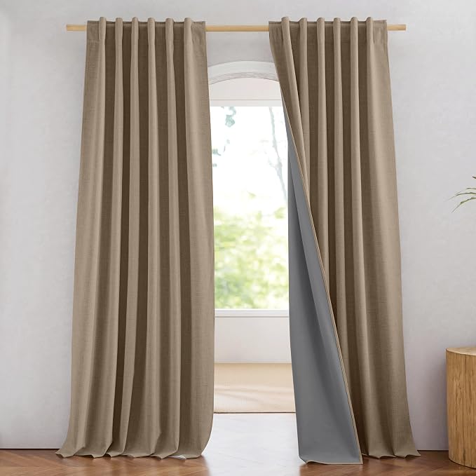 NICETOWN 100% Blackout Burlap Linen Curtains 90 inches Length by NICETOWN