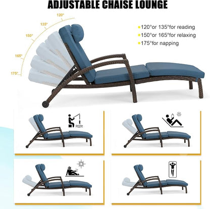 HOMREST Chaise Lounge Chairs Set of 2, PE Rattan Wicker Patio Lounge Chair - Image 3