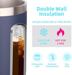 Volhoply 14oz Insulated Stainless Steel Coffee Mug with Leakproof Lid,Double Wall Vacuum Travel Coffee Cup with Handle,Reusable Metal Cups Tumbler,Camping Mugs Keep Hot&Cold,Ideal Gifts(Navy,1)