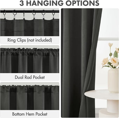 MIULEE Set of 4 Dark Grey 45 Inch Short Blackout Kitchen Window Curtains | - Image 2
