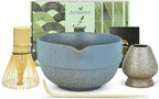 Artcome Premium Matcha Tea Set - 17oz Handcrafted Ceramic Bowl with Blue Reactive Glaze, Bamboo Whisk, Scoop, Whisk Holder & Brewing Guide - Japanese Tea Ceremony Tools for Perfect Matcha Preparation