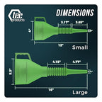 FlexAll Long Flexible Funnel for Automotive Use - Durable Nitrile Rubber - Ideal for Car Oil Change, Transmission Funnel Fluid, Diesel, Fuel, Gas - Made in USA - Green (16 x 5 Inches)