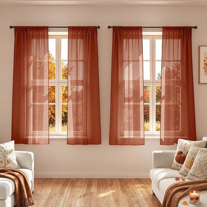 MIULEE 4 Panels Fall Burnt Orange Sheer Curtains 54 x 63 Inches | Light by MIULEE