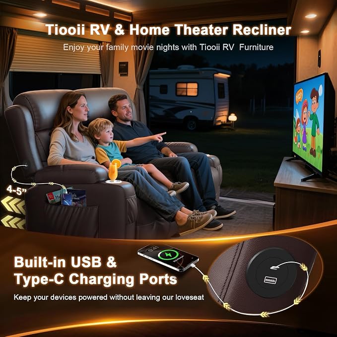 RV Loveseat Recliner Sofa, Wall Hugger Massage Reclining RV Couch - Image 5